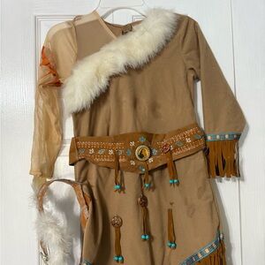 Girls Pocahontas Tan Costume with Fur Trim